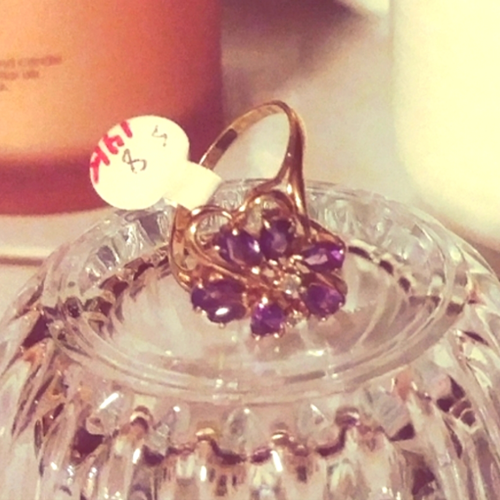 14K Yellow Gold Genuine Amethyst & Diamond Ring